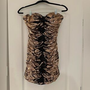 Le Femme Black/Gold Strapless Mini Sequin Dress, Size 2